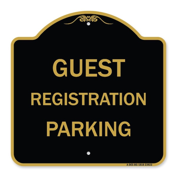 Signmission Designer Series Guest Registration Parking, Black & Gold Aluminum Sign, 18" x 18", BG-1818-23923 A-DES-BG-1818-23923 - main